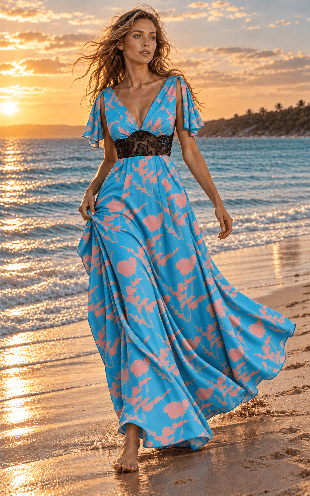 Sophie Theallet Azur Blue Coral Silk Gown - Runway Catalog