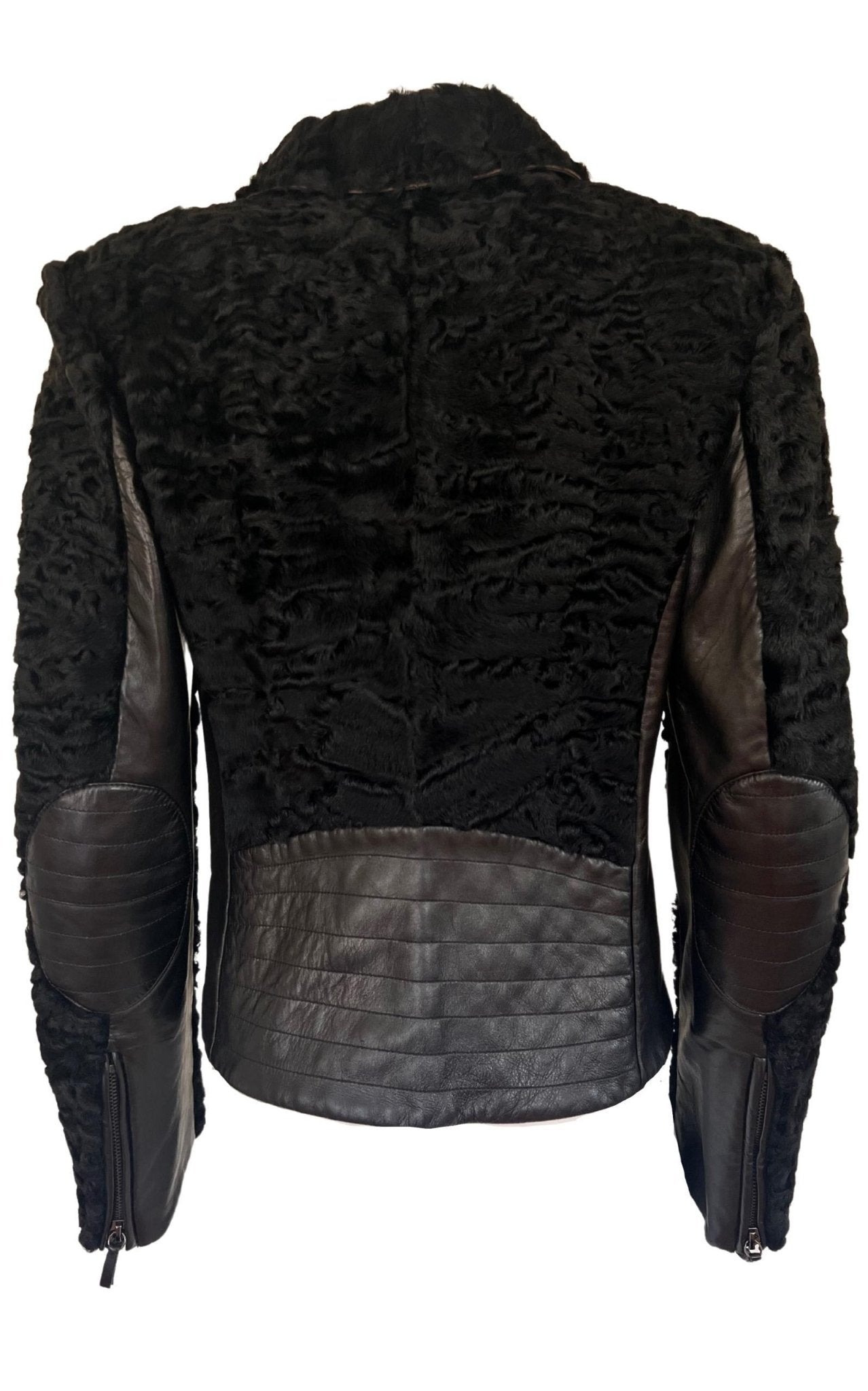 Valentino Black Astrakhan Lamb Fur Biker Jacket Made in Italy