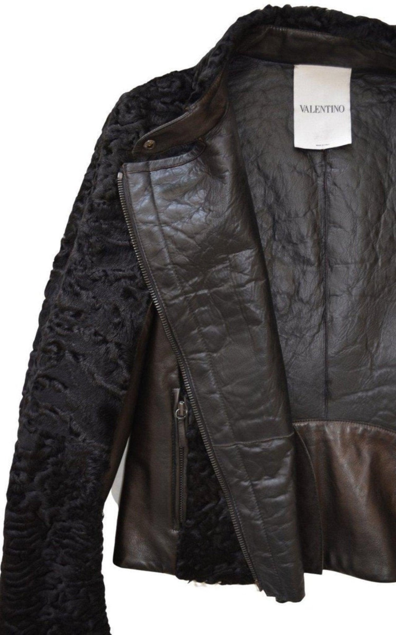 Valentino Black Astrakhan Lamb Fur Biker Jacket Made in Italy