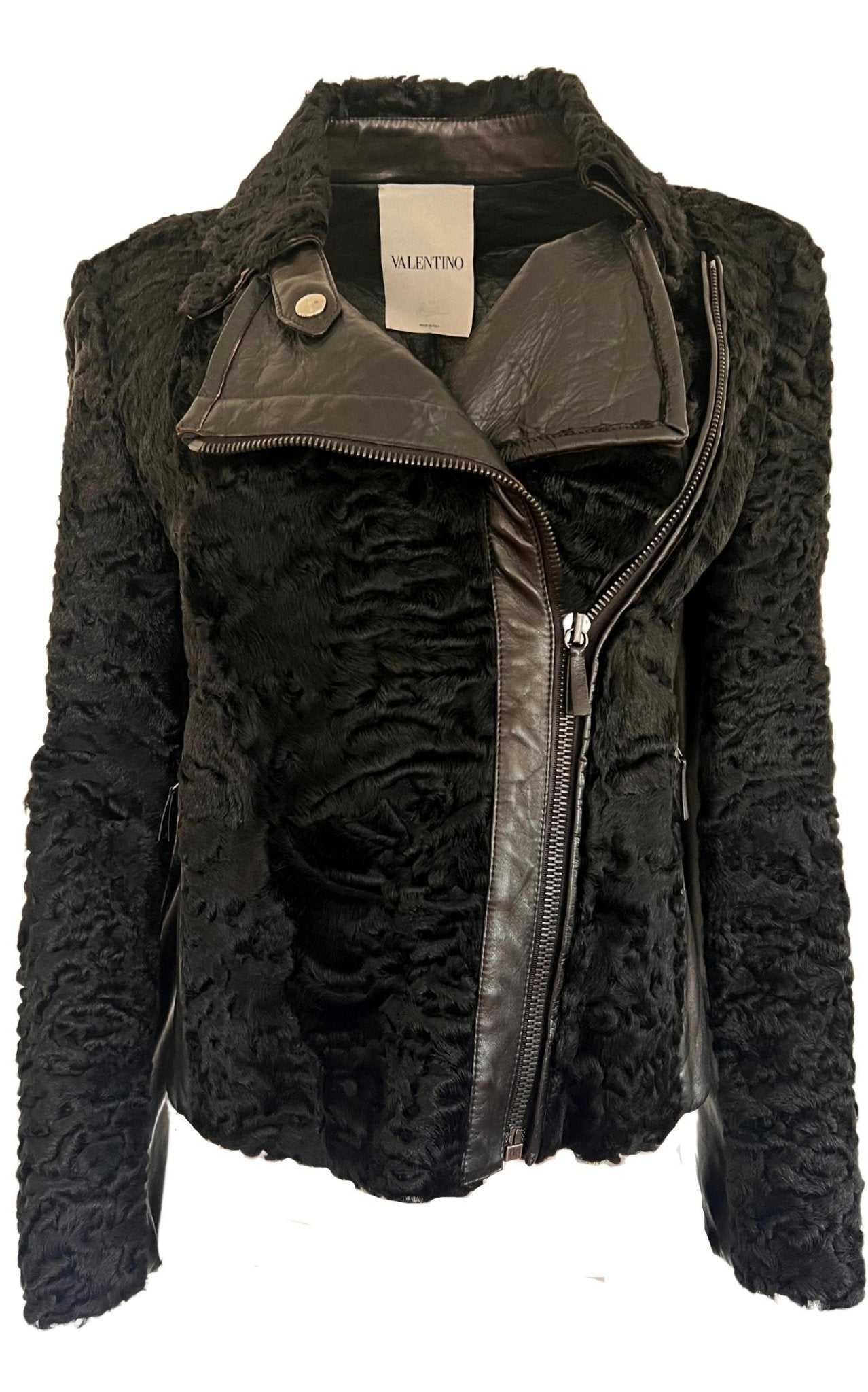 Valentino Black Astrakhan Lamb Fur Biker Jacket Made in Italy