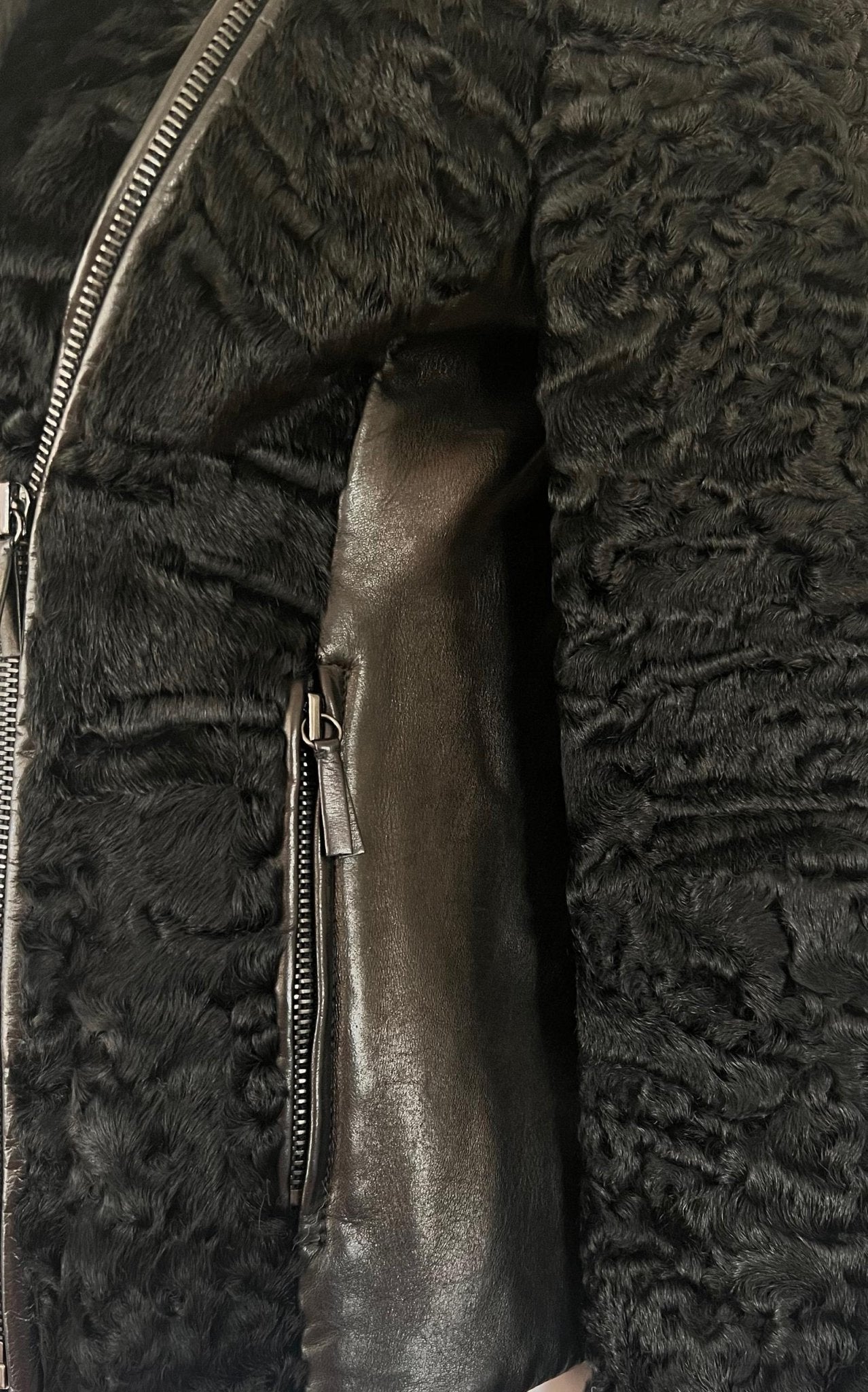Valentino Black Astrakhan Lamb Fur Biker Jacket Made in Italy
