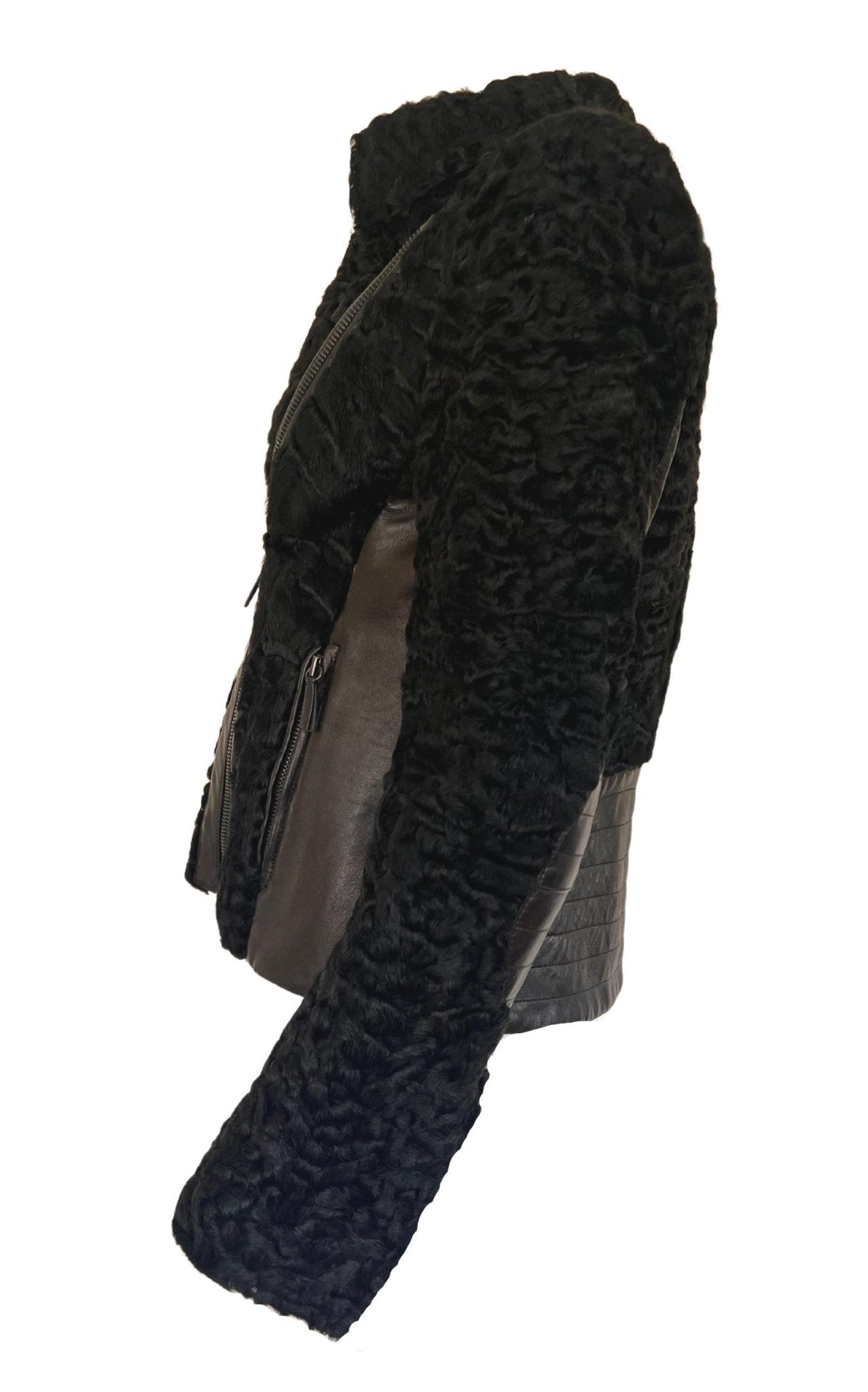 Valentino Black Astrakhan Lamb Fur Biker Jacket Made in Italy