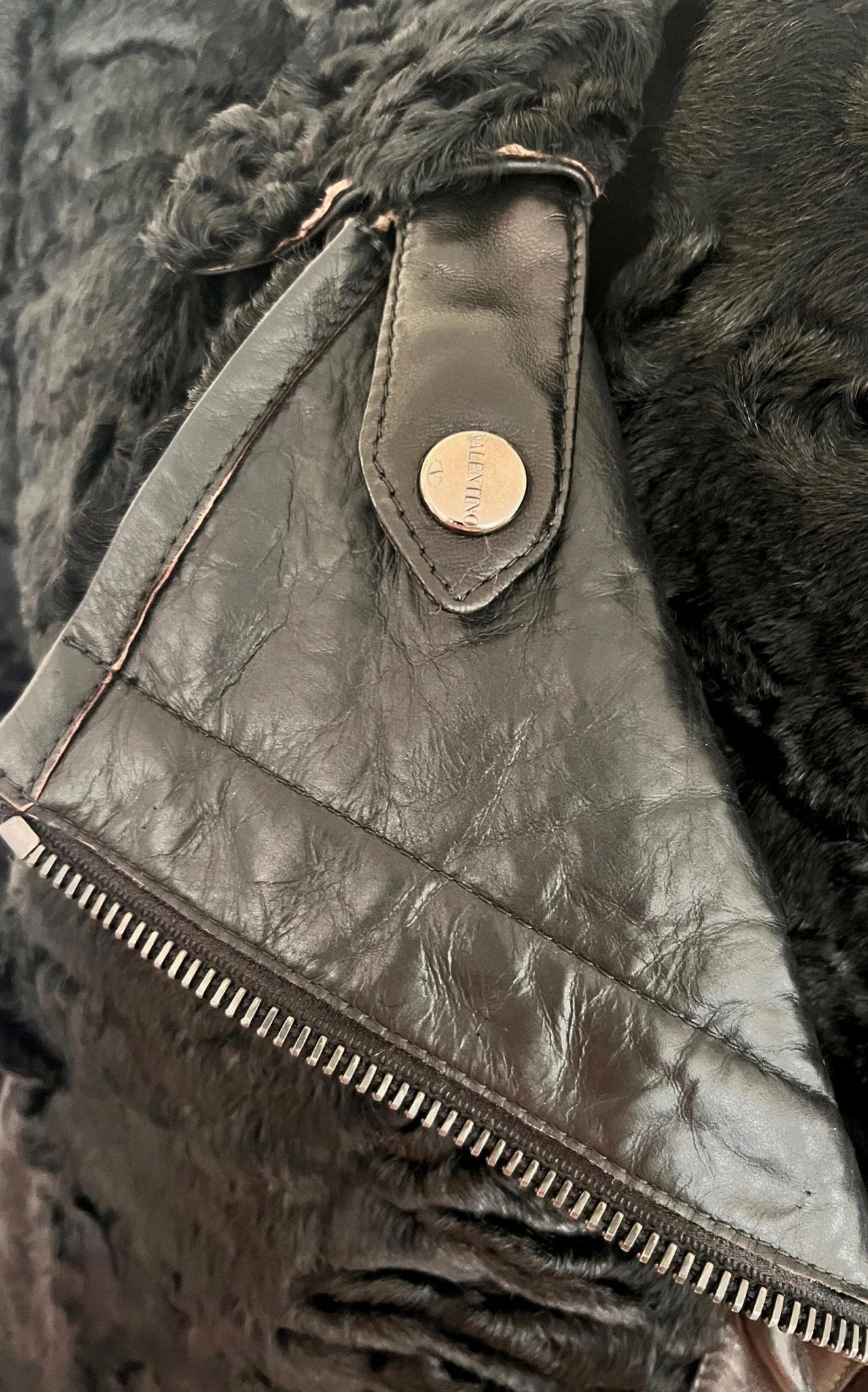 Valentino Black Astrakhan Lamb Fur Biker Jacket Made in Italy