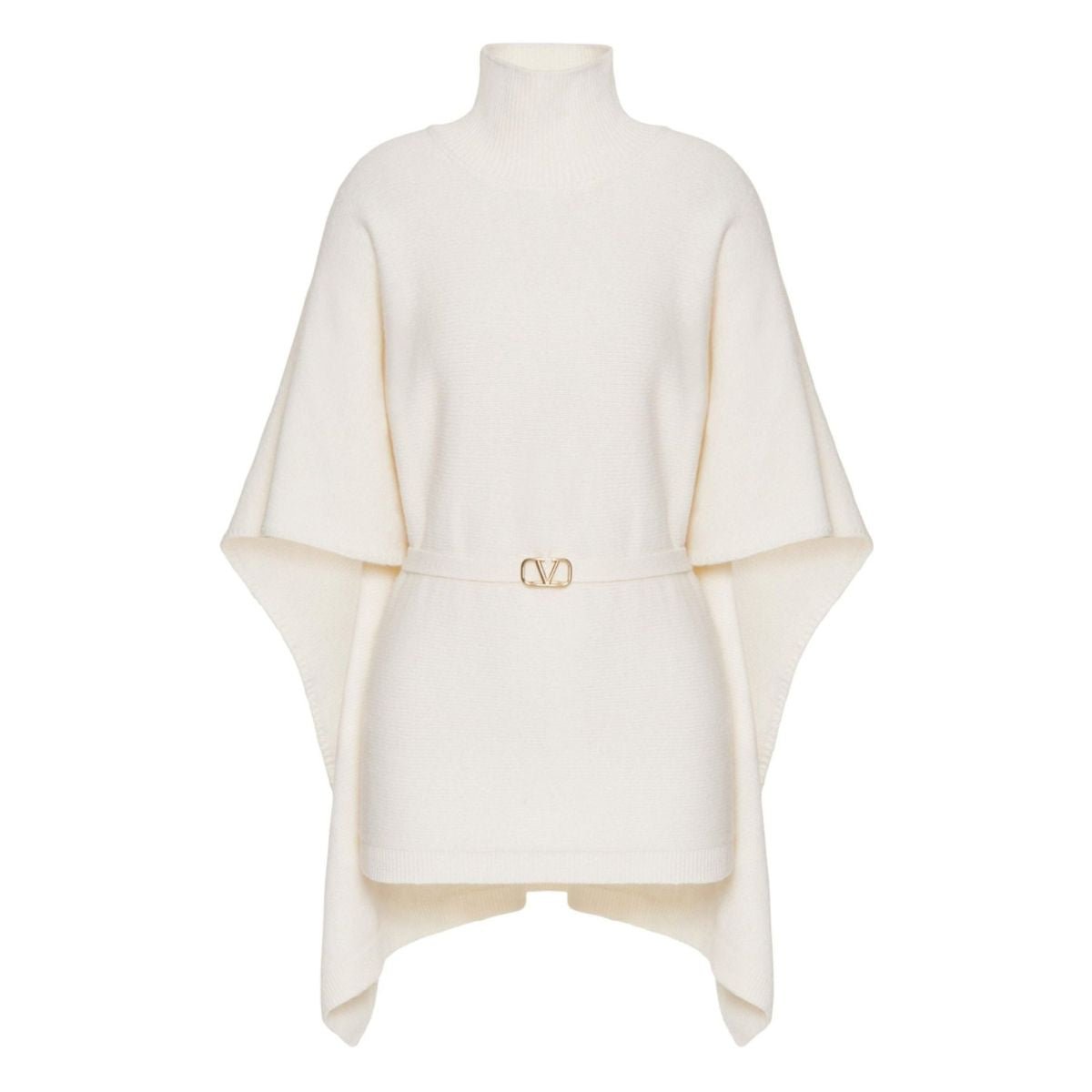 トップス VALENTINO turtleneck archive Valentino White Caped Virgin Wool Turtleneck Sweater