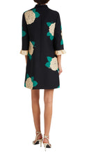 Valentino Crepe Couture floral minidress with high neckline, bow detail, three-quarter sleeves, and ruffled cuffs, front view