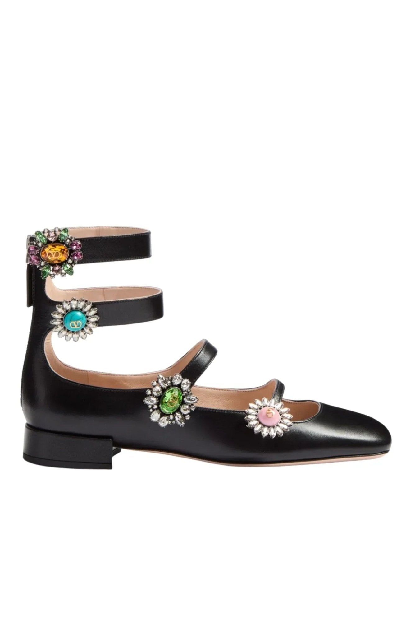 Valentino Crystal Daisy Embellished Leather Flats - Runway Catalog