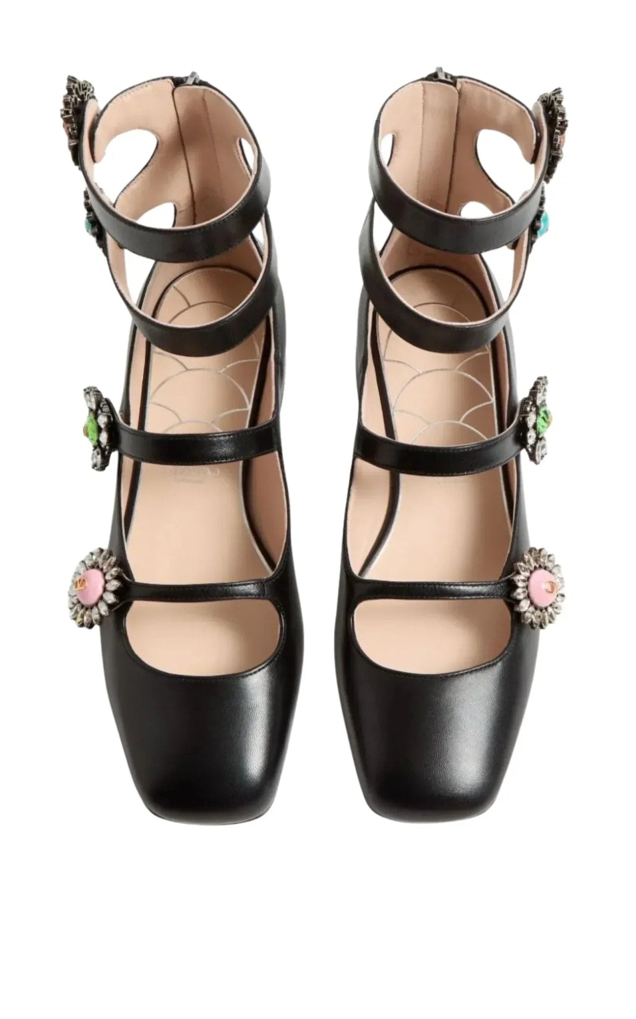 Valentino Crystal Daisy Embellished Leather Flats - Runway Catalog
