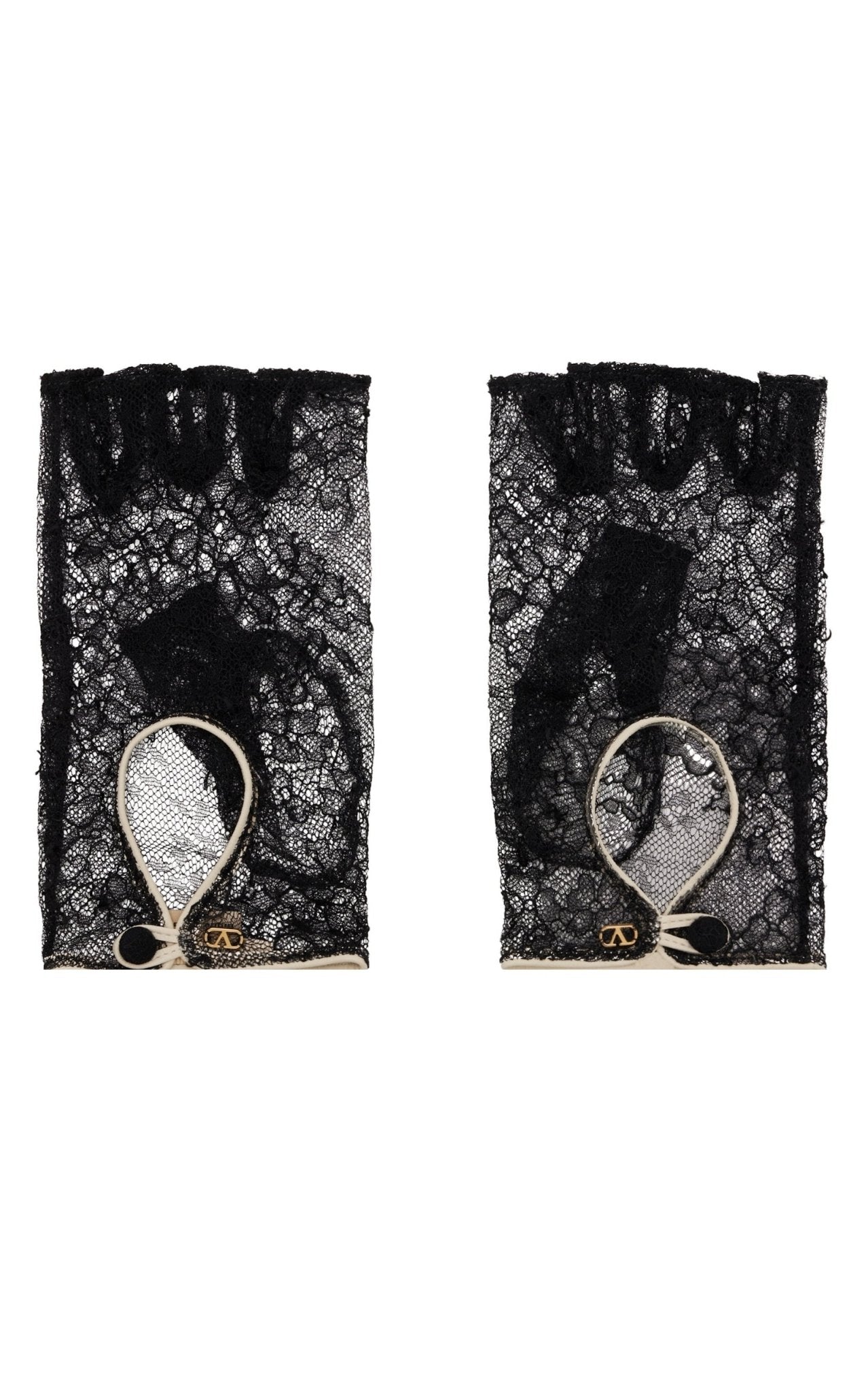 Valentino Black Lace Gloves With Leather Profiles