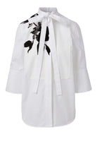 Valentino White Floral Embroidery Cotton Shirt with Tie - Runway Catalog