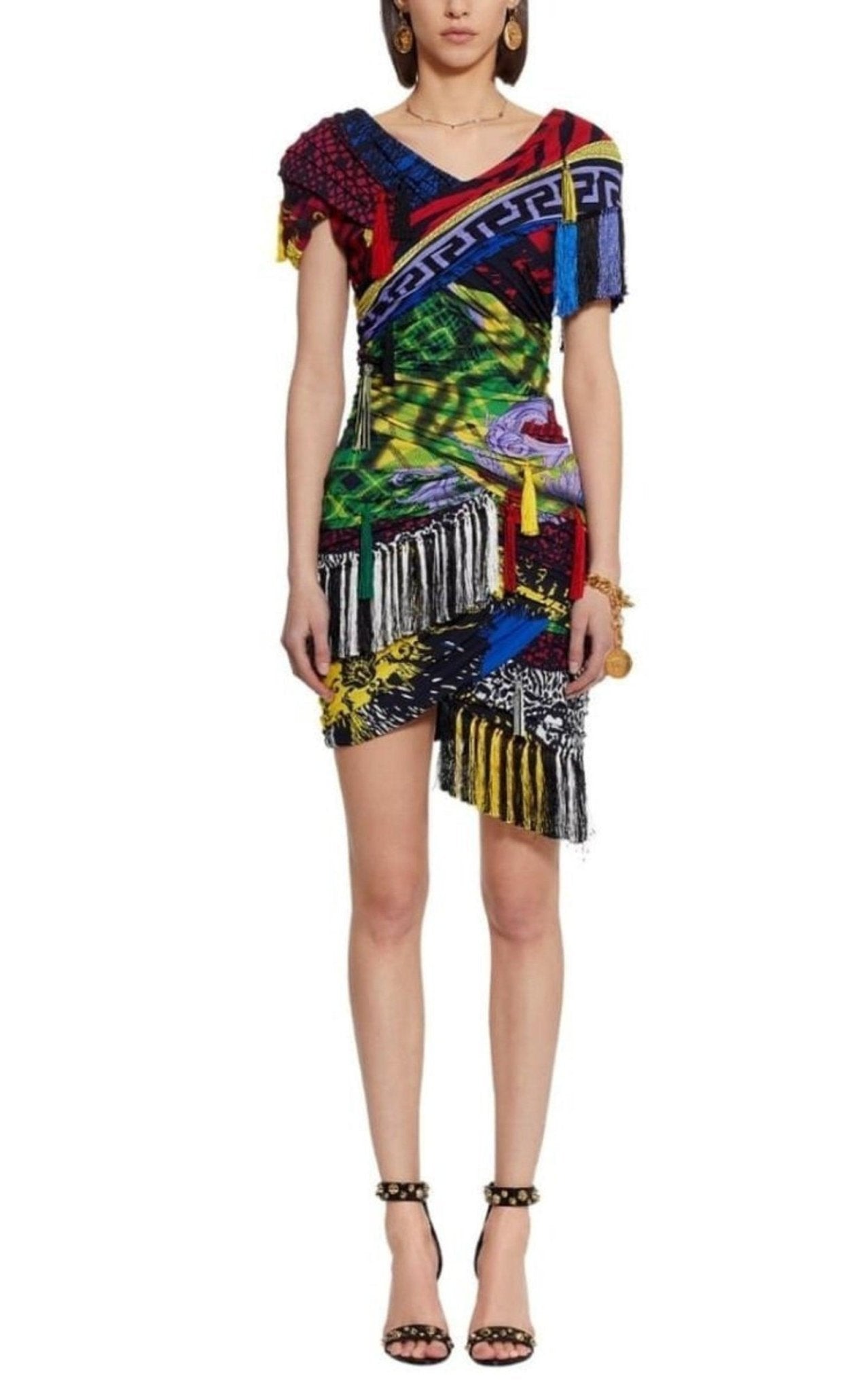 Versace Mega Mix Print Fringe Mini Dress - Runway Catalog