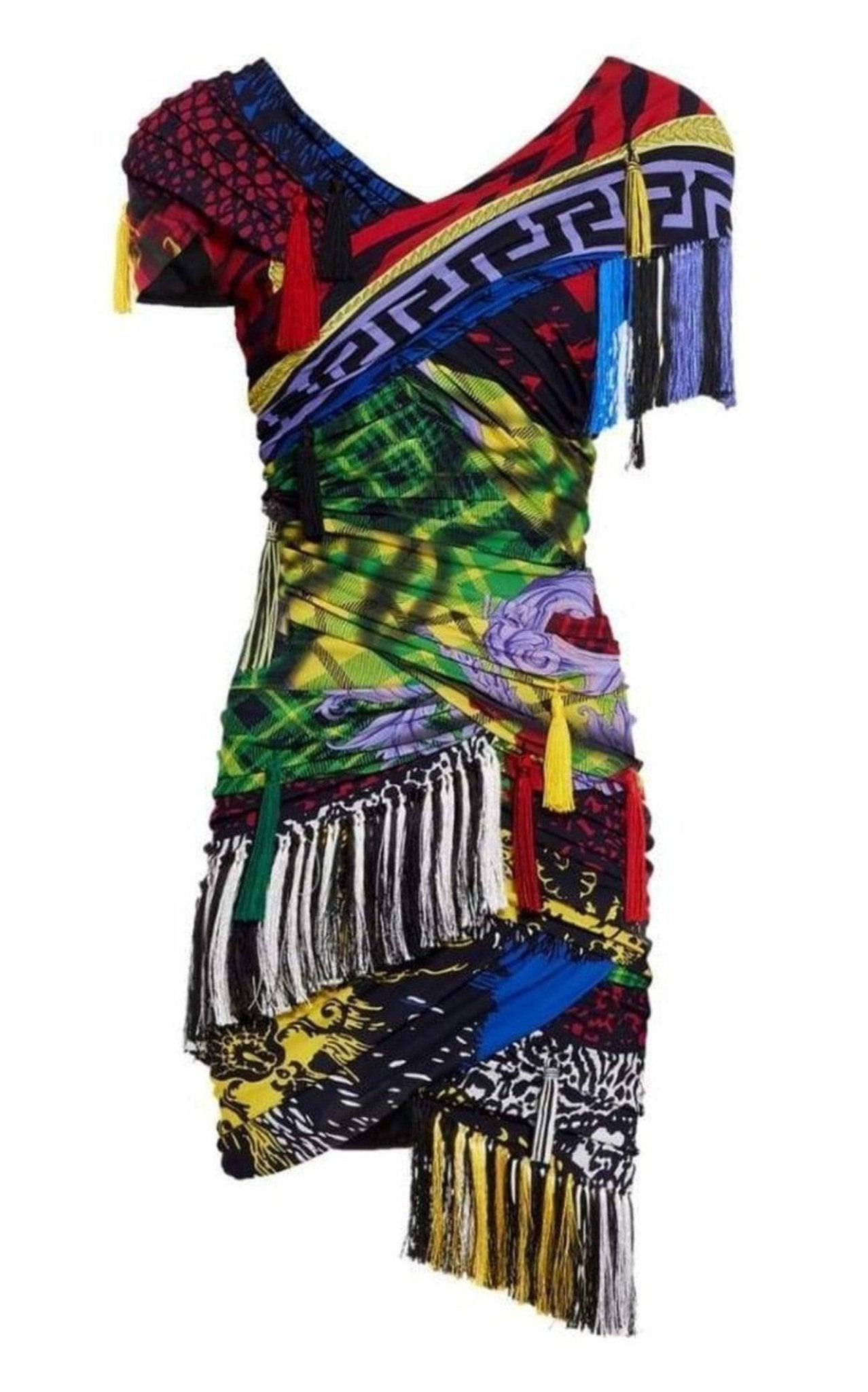 Versace Mega Mix Print Fringe Mini Dress - Runway Catalog