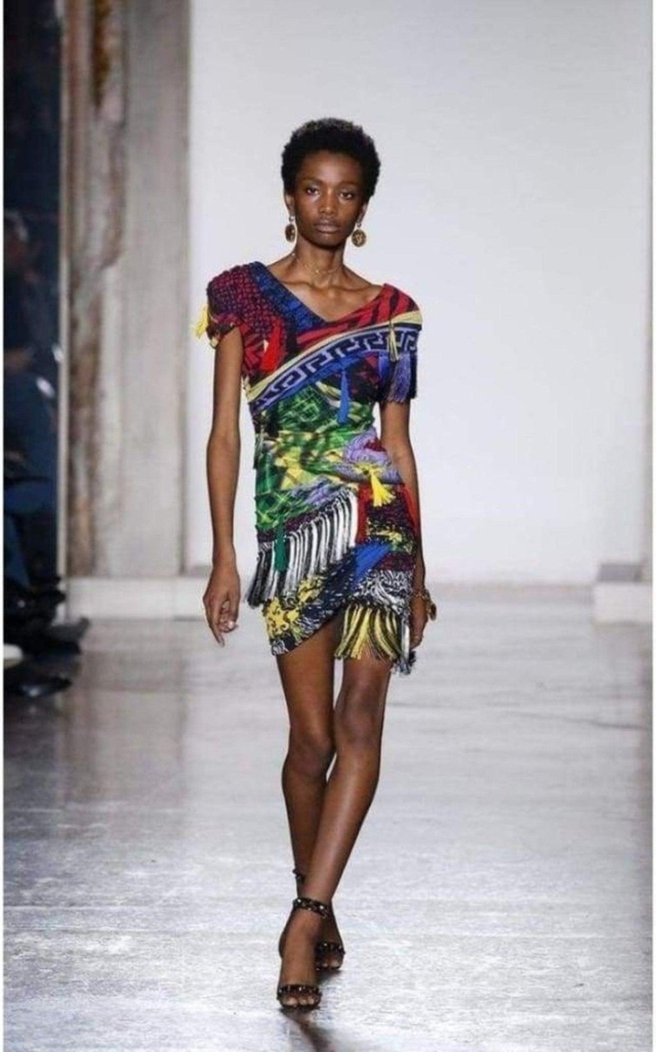Versace Mega Mix Print Fringe Mini Dress - Runway Catalog